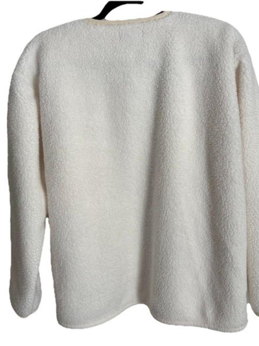 J Crew Teddy Sherpa Jacket Womens Medium Ivory Beige Snap Button Preppy Pockets
